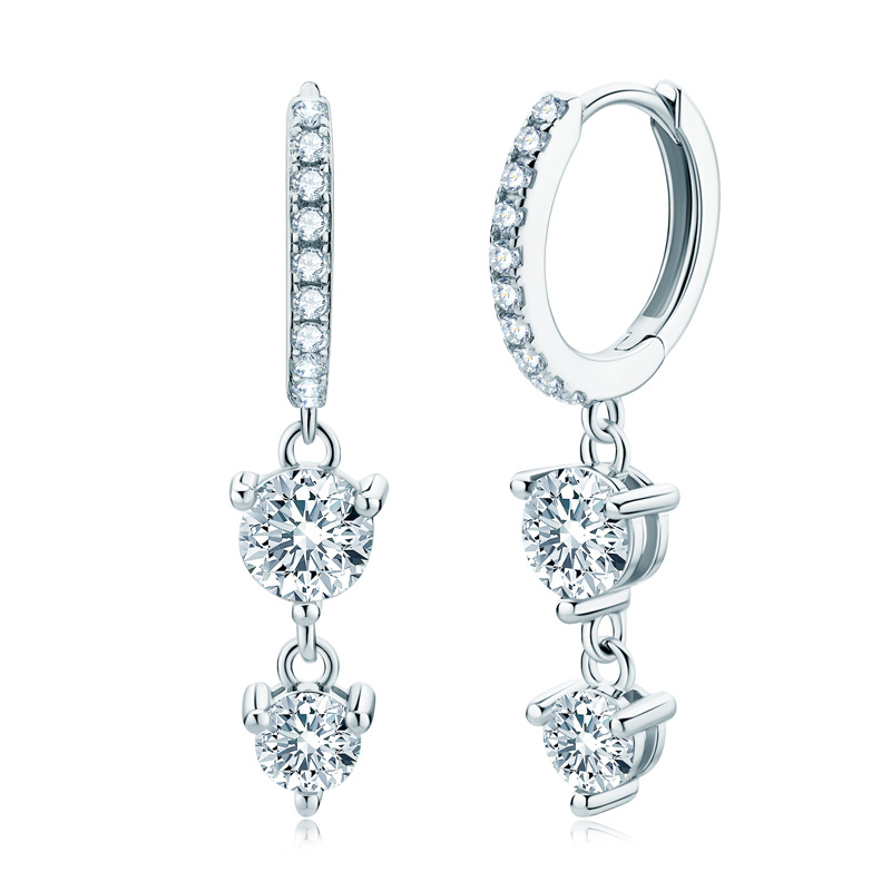 Moissanite Double-Drop Pavé Hoop Earrings in 925 Silver