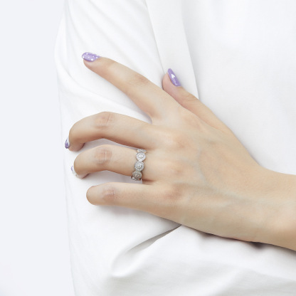 Sterling Silver Round Pattern Rose Gold White Wedding Band