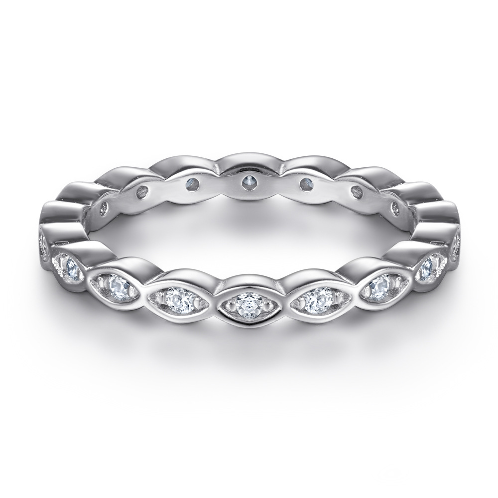 Beading Marquise Silver Rose Gold White Wedding Band