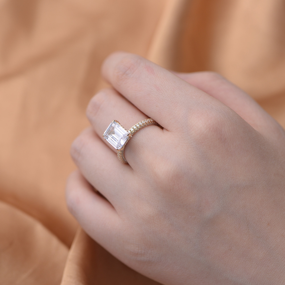 4Ct Perfect Match Chic Emerald Cut Engagement Ring in Sterling Silver