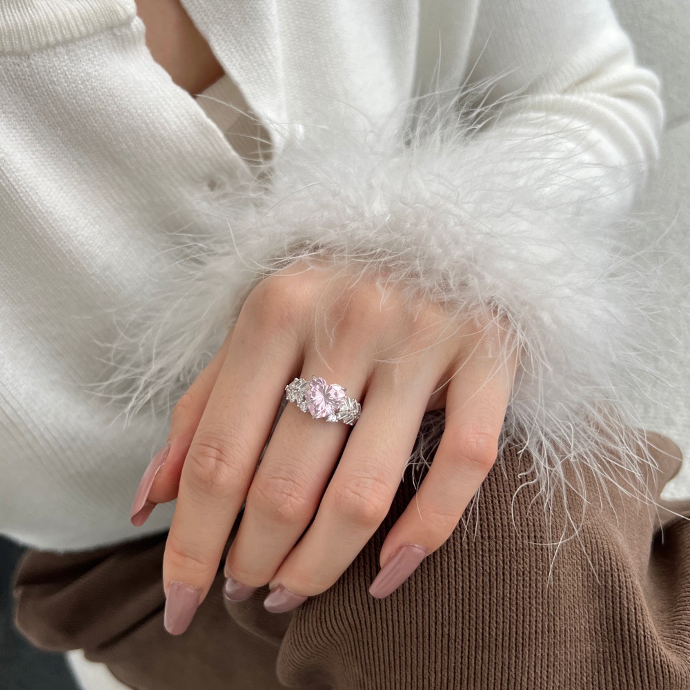 3.5Ct Pink Heart Cut Baguette Setting Ring-Sterling Silver-lornajewelry