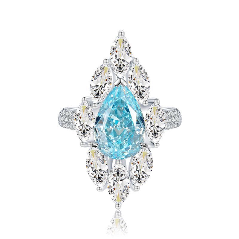4Ct Aquamarine Blue Pear Cut Marquise Setting Luxury Ring-Sterling Silver-lornajewelry