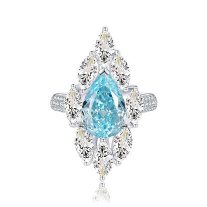 4Ct Aquamarine Blue Pear Cut Marquise Setting Luxury Ring-Sterling Silver-lornajewelry