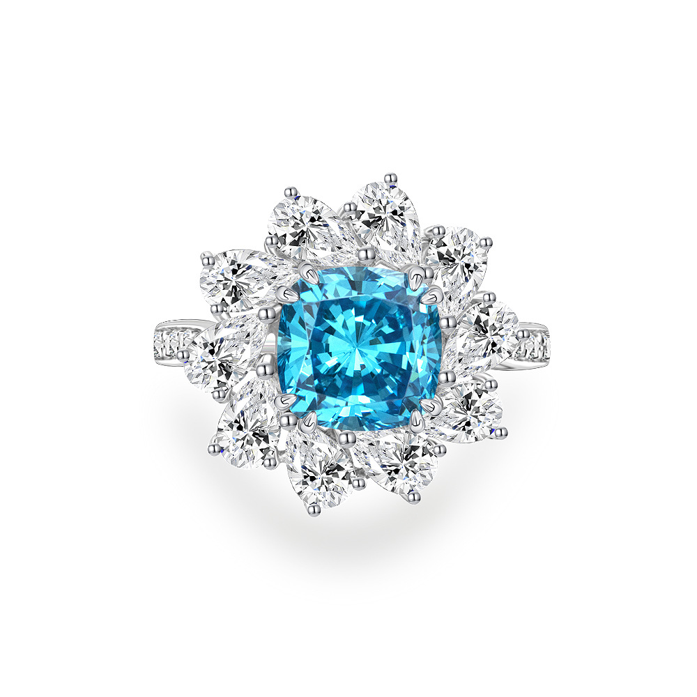 2.5Ct Cushion Cut Aquamarine Gemstone Halo Design Ring