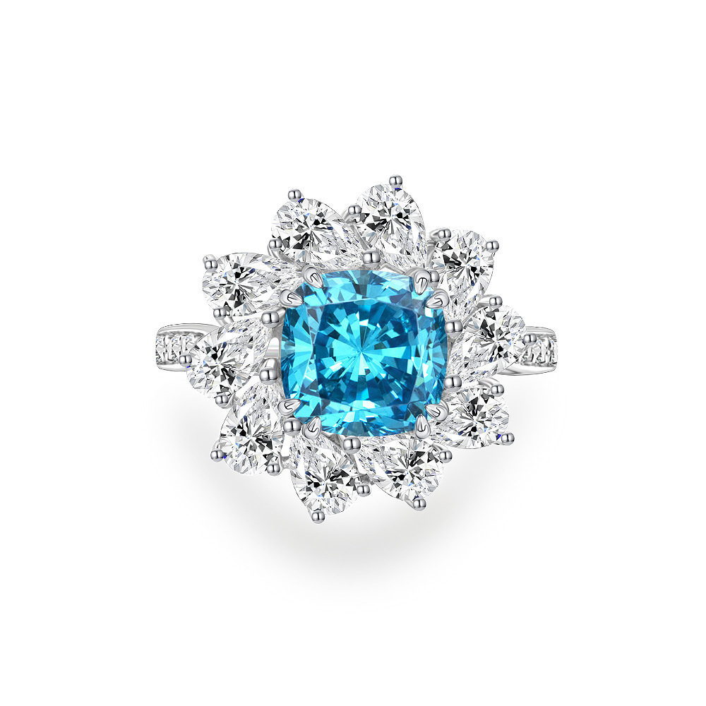 2.5Ct Oval Cut Blue Gemstone Halo Design Ring-lornajewelry
