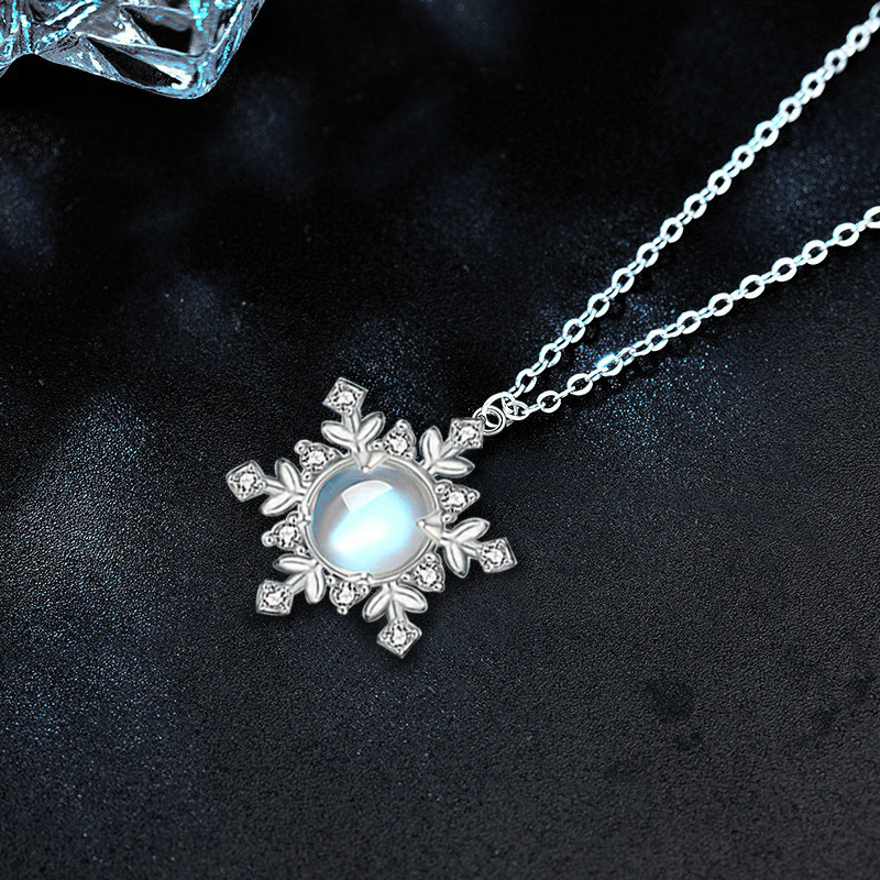 Moonstone Snowflake Fashion Necklace in 925 Sterling Silver-Sterling Silver-lornajewelry