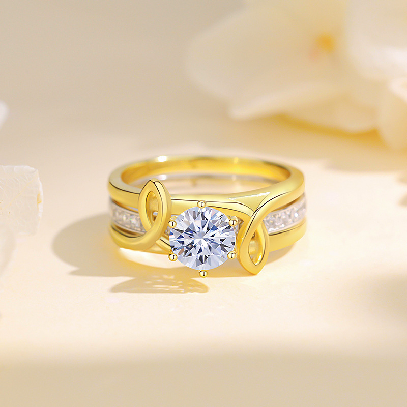 1Ct Moissanite Round Cut Diamond Gold Infinity Design Bridal Ring Set-Sterling Silver-lornajewelry