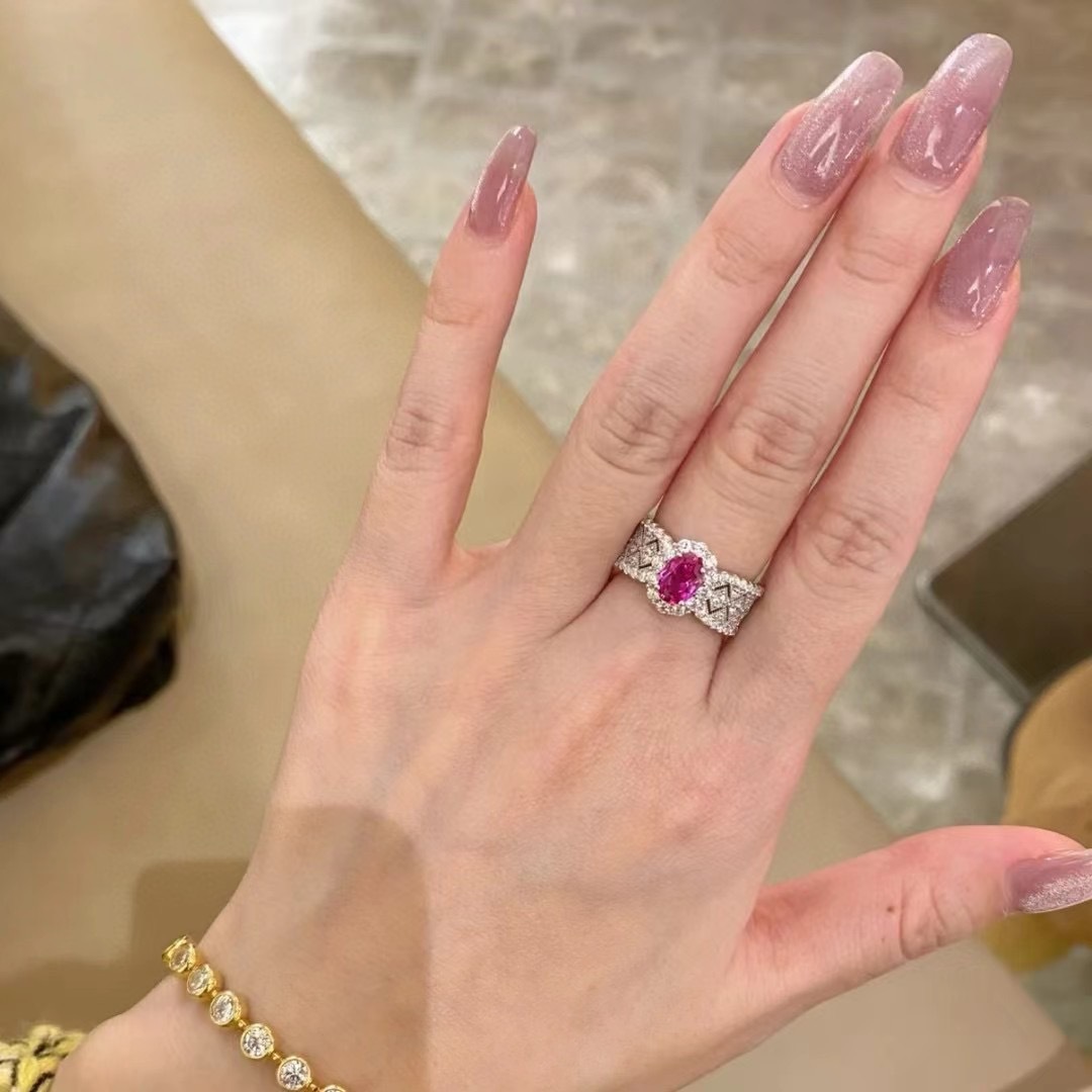 1Ct Rose Red Oval Cut Pave Halo Setting Ring-Sterling Silver-lornajewelry