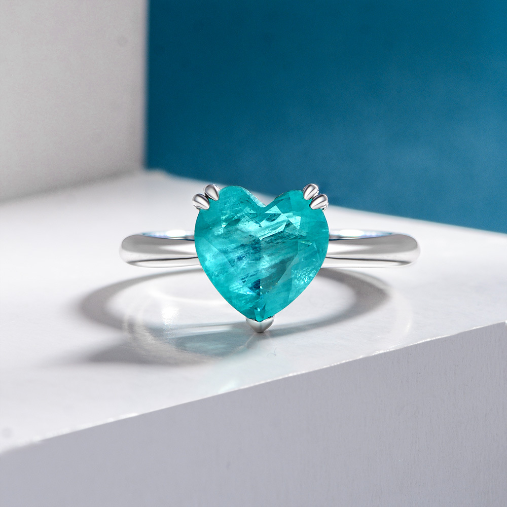 4Ct Heart Cut Blue Paraiba Tourmaline Solitaire Engagement Ring In Sterling Silver-Sterling Silver-lornajewelry