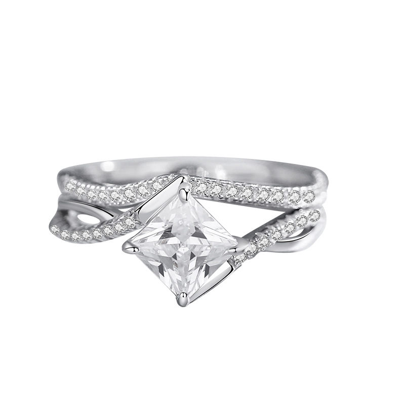 1.5Ct Moissanite Princess Cut Criss-Cross Band Wedding Ring Set-Sterling Silver-lornajewelry