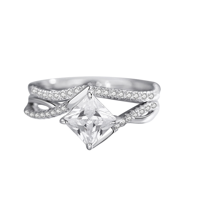 1.5Ct Moissanite Princess Cut Criss-Cross Band Wedding Ring Set-Sterling Silver-lornajewelry