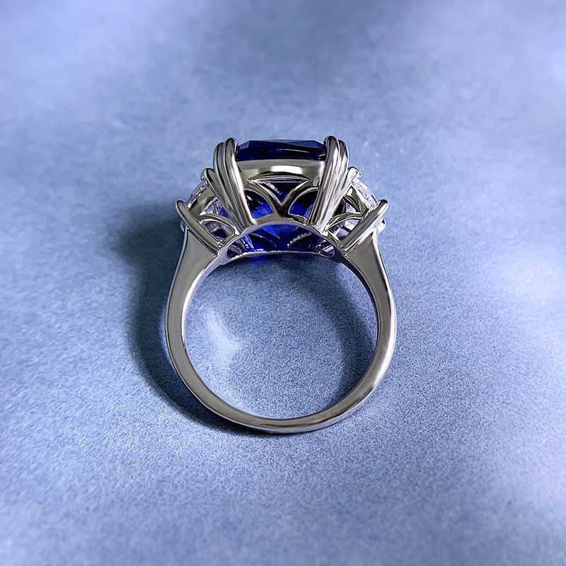 11Ct Blue Cushion Cut Prong Setting Classic Style Ring-Sterling Silver-lornajewelry