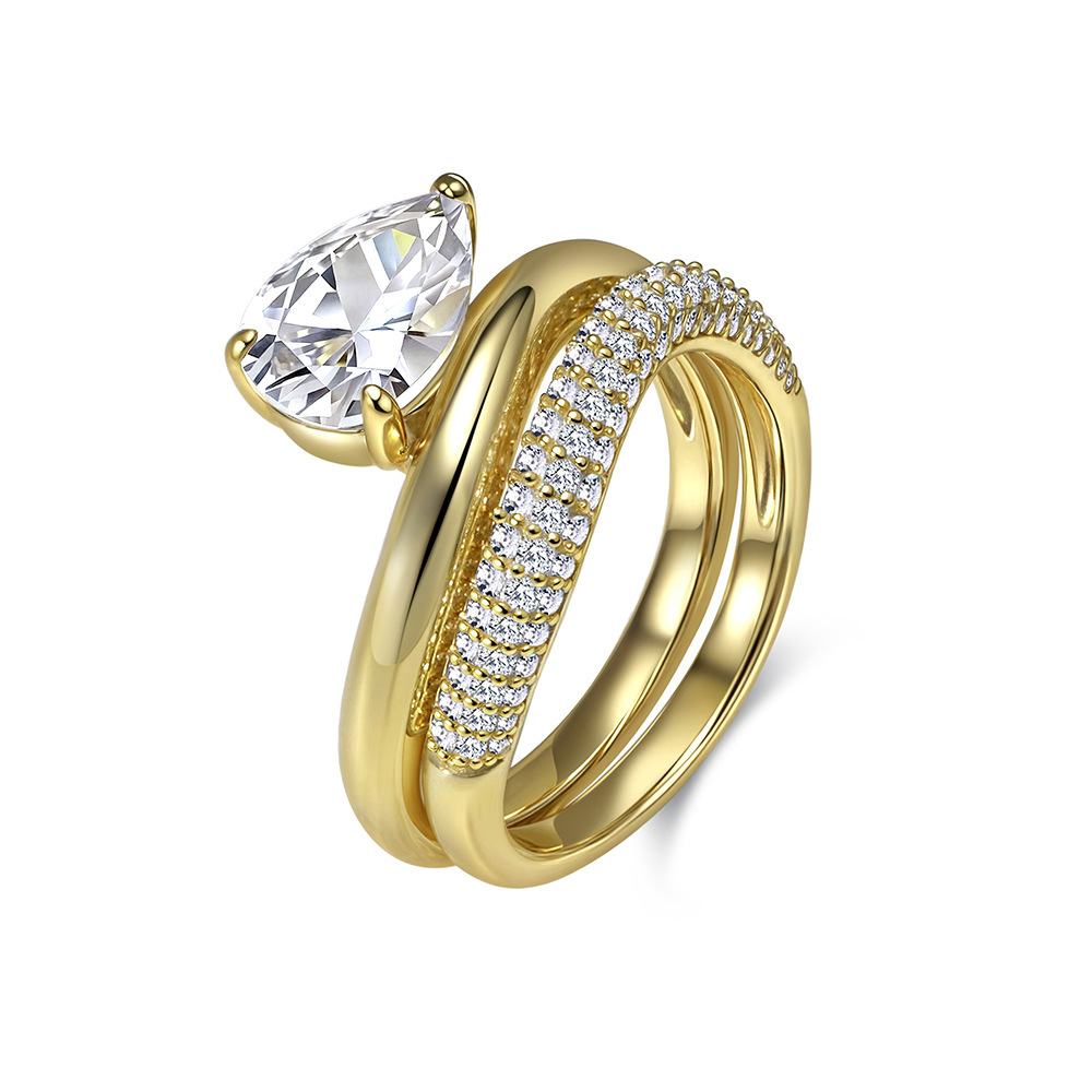 2Ct Pear Cut Pave Crossover Bridal Ring Set for Women In Sterling Silver