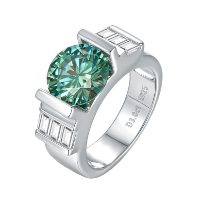 3Ct Moissanite Green TLuxurious Sterling Silver Engagement Ring-Sterling Silver-lornajewelry