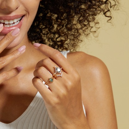 2Ct Yellow Gold Vintage Pear cut Natural Moss Agate Wedding Ring Set In Sterling Silver-Sterling Silver-lornajewelry