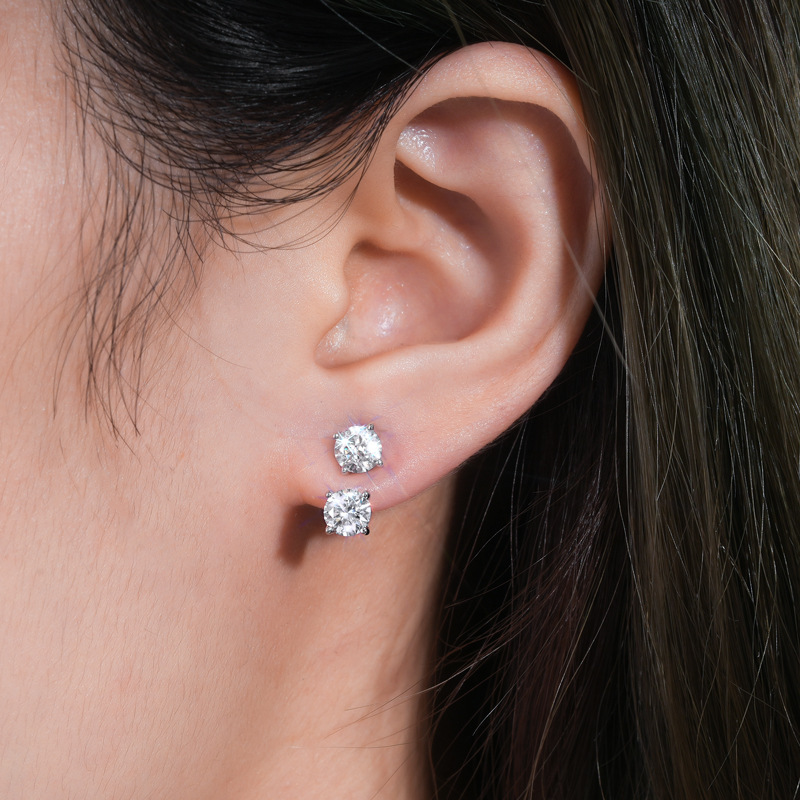 2Ct Moissanite Double-Stud Drop Design Earrings in 925 Silver