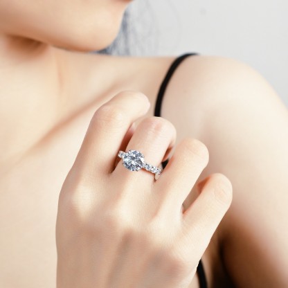 3Ct Moissanite Round Side Stone Engagement Ring