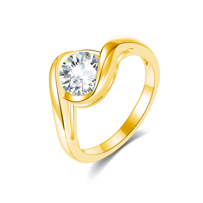 1Ct Round Cut Moissanite Trendy Swirl Design Sterling Silver Engagement Ring