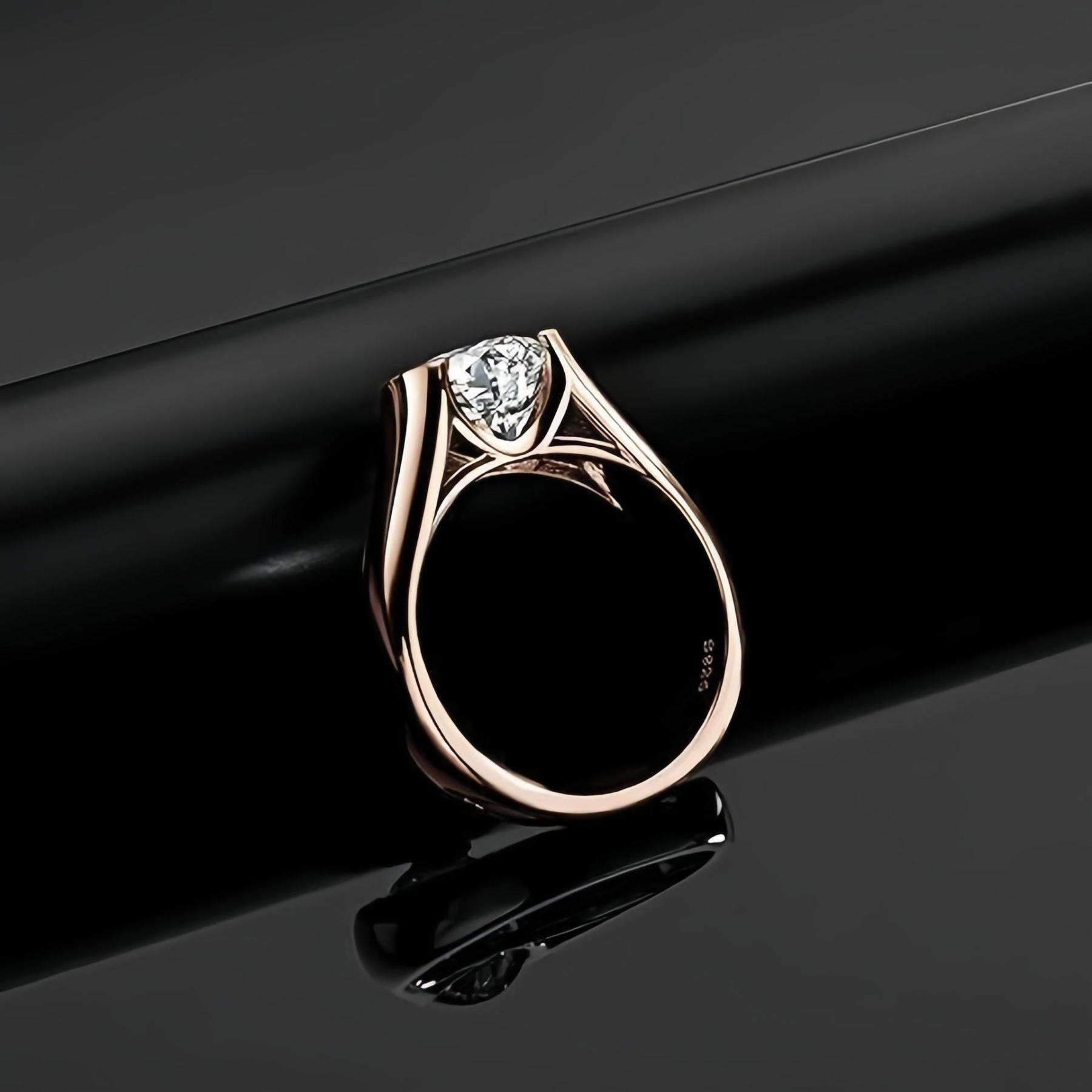 1Ct/2Ct/3Ct Moissanite Solitaire Half Bezel Set Sterling Silver Engagement Ring