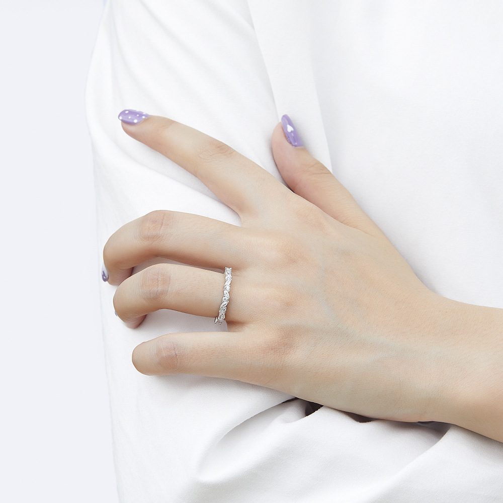 Sterling Silver Classic Half Eternity Thin Wedding Band 