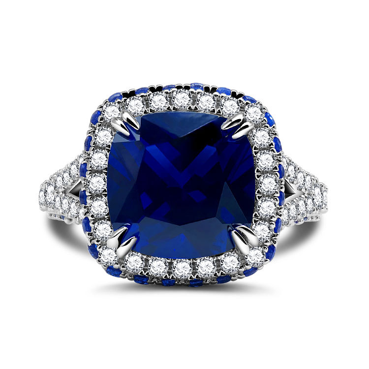 5Ct Cushion Cut Sparkling Blue Full Pave Handmade Engagement Ring In Sterling Silver-Sterling Silver-lornajewelry