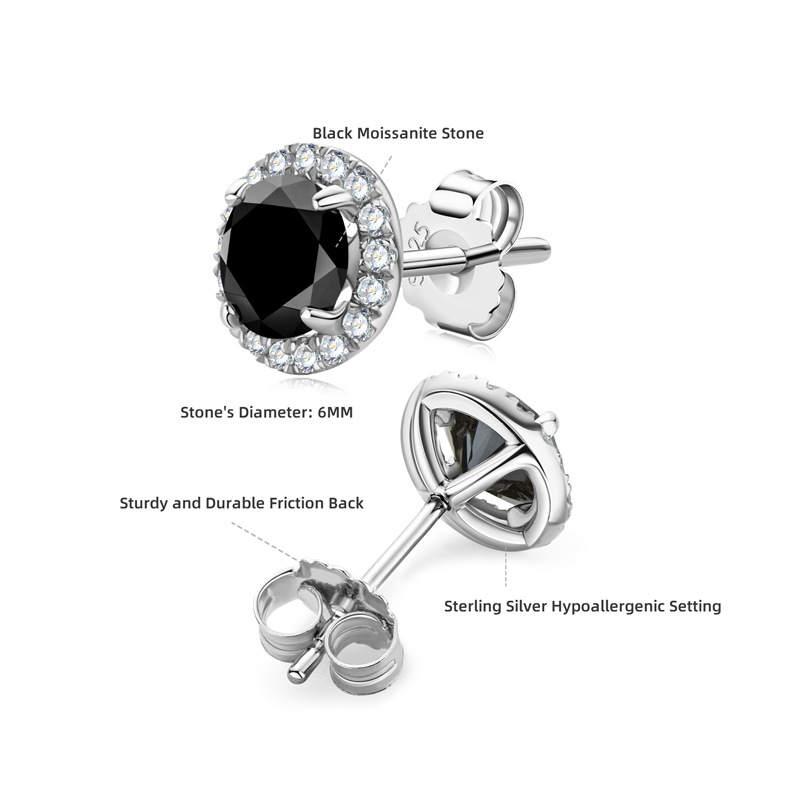 1Ct Black Moissanite Halo Design Earrings
