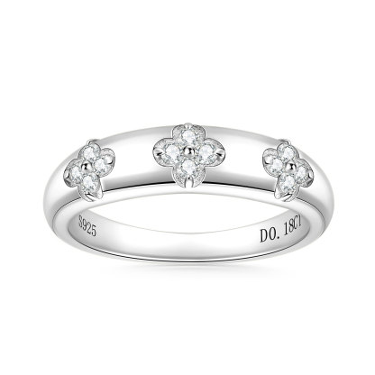 Moissanite Lucky Four Leaf Clover Design Wedding Band Ring In Sterling Silver