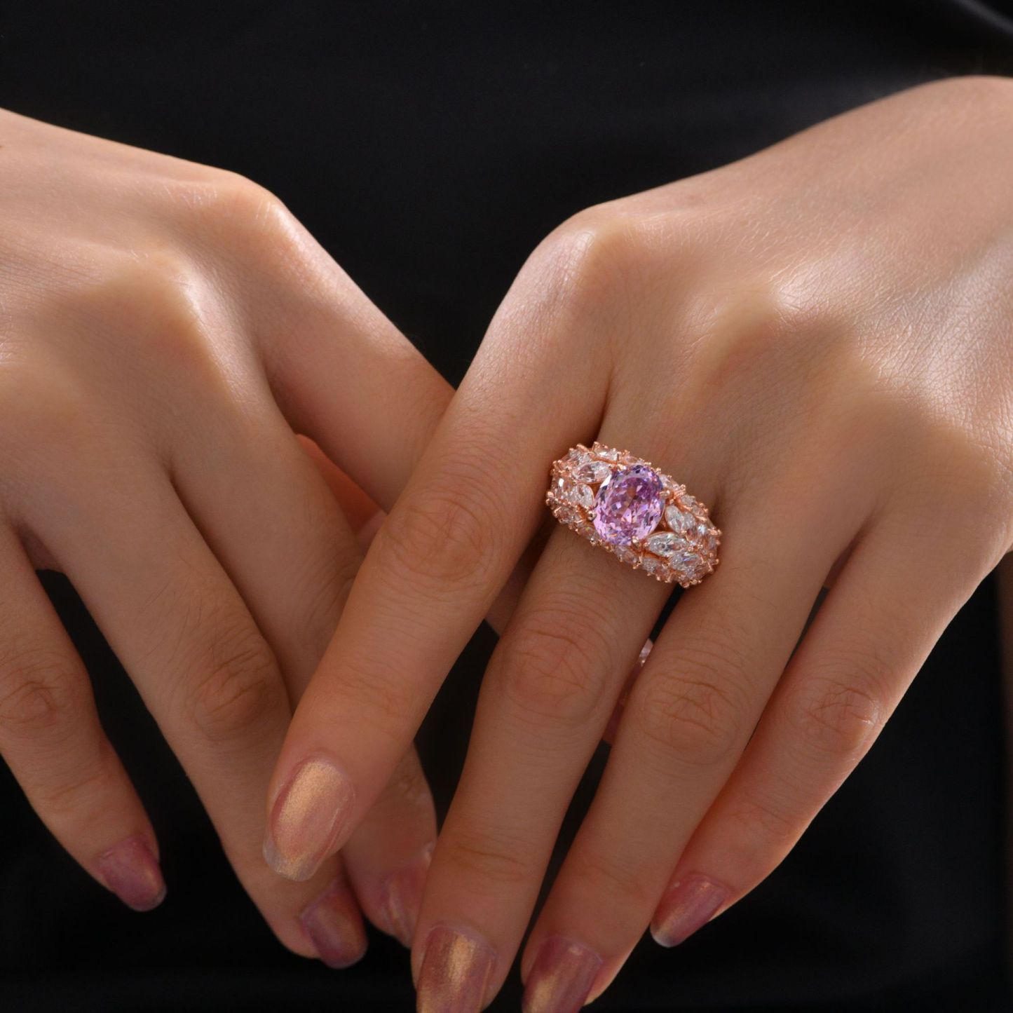 3Ct Pink Oval Cut Marquise Cluster Setting Ring-Sterling Silver-lornajewelry