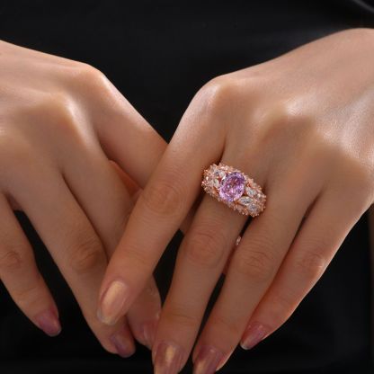 3Ct Pink Oval Cut Marquise Cluster Setting Ring-Sterling Silver-lornajewelry