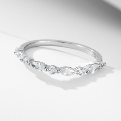 Elegant Marquise Cut Wedding Band-Sterling Silver-lornajewelry