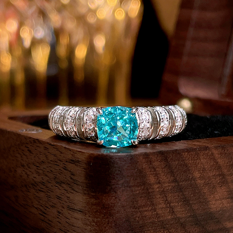1Ct Luxury Aquamarine Blue Cushion Gemstone Ring White Accent Band-Sterling Silver-lornajewelry
