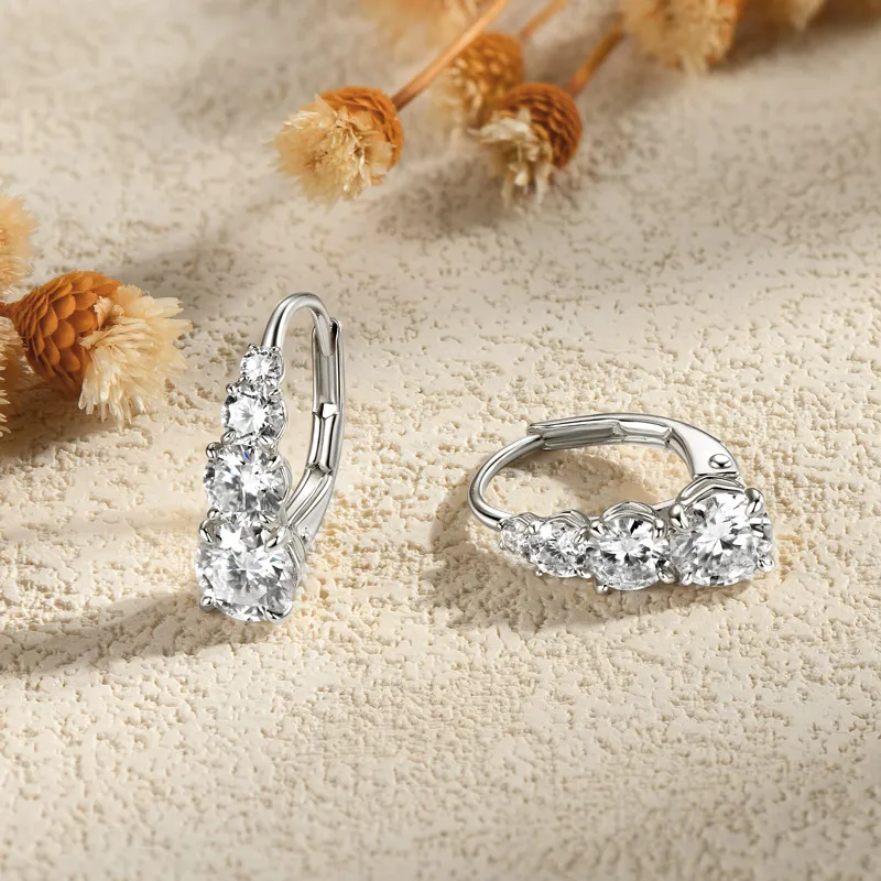 Moissanite Leverback Earrings with Four Stones