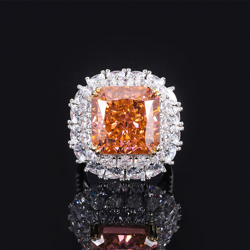14Ct Luxury Orange Radiant Cut Halo Setting Ring-Sterling Silver-lornajewelry