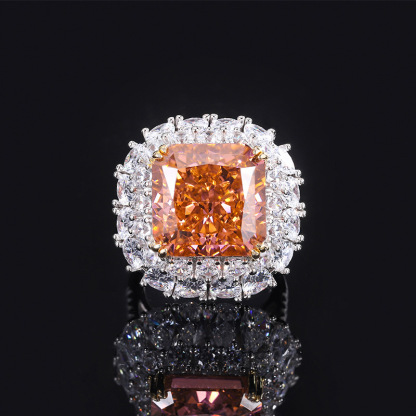 14Ct Luxury Orange Radiant Cut Halo Setting Ring-Sterling Silver-lornajewelry