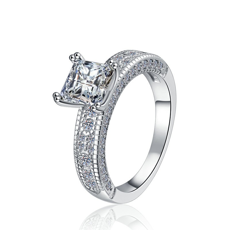 1.2Ct Moissanite Princess Cut Sterling Silver Engagement Ring-Sterling Silver-lornajewelry