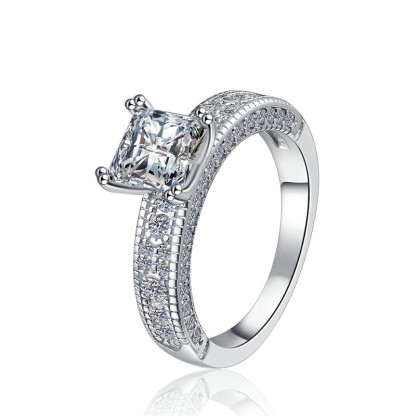 1.2Ct Moissanite Princess Cut Sterling Silver Engagement Ring-Sterling Silver-lornajewelry