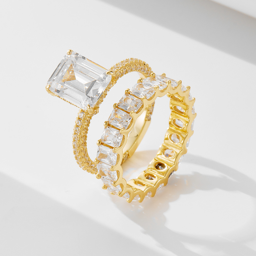 Emerald Cut Wedding Set In Sterling Silver