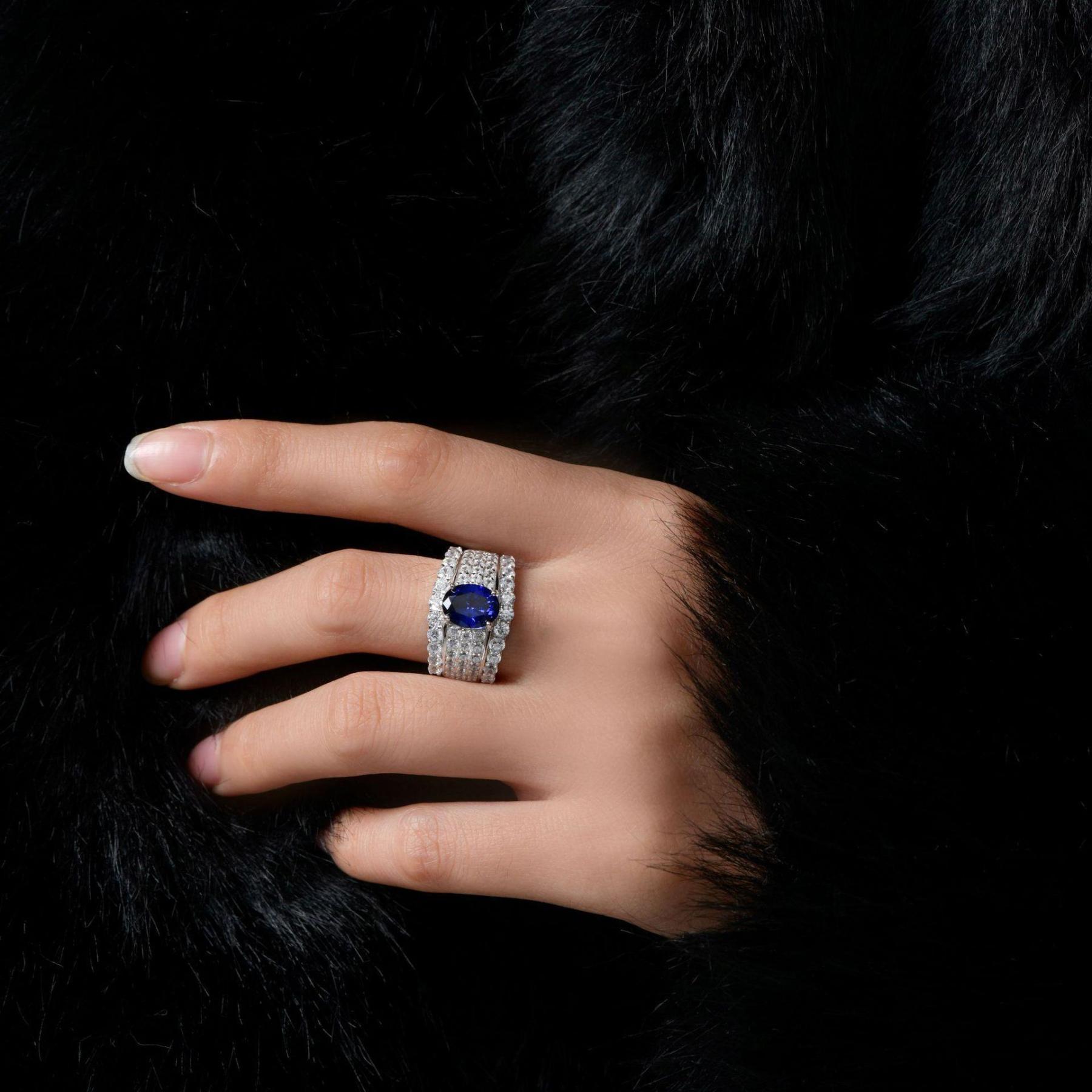 2Ct Oval Cut Blue sterling Silver Engagement Ring