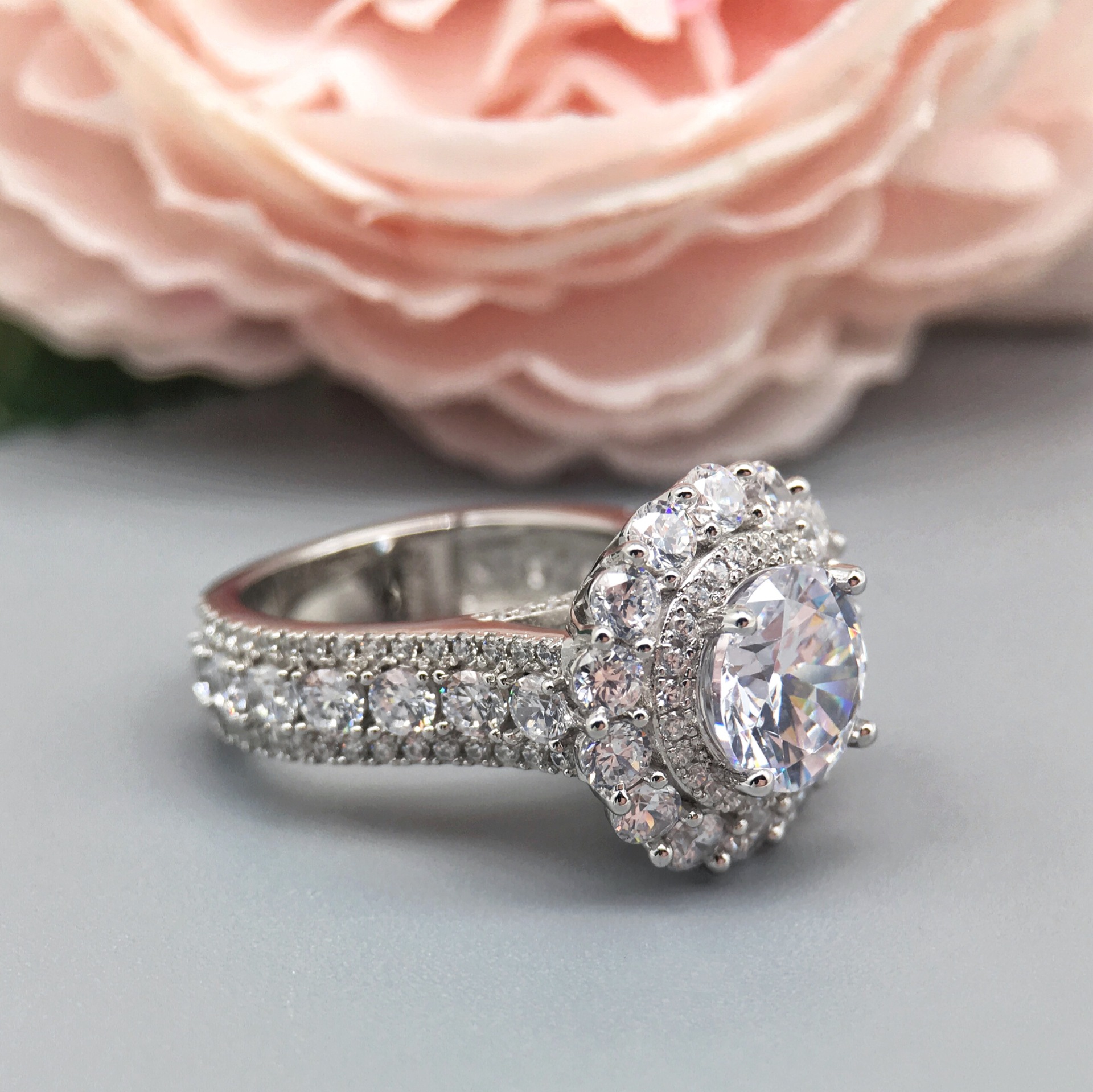 4Ct Round Cut Engagement Ring In Sterling Silver