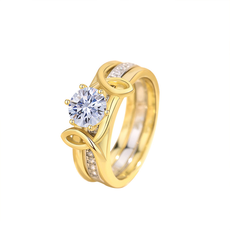 1Ct Moissanite Round Cut Diamond Gold Infinity Design Bridal Ring Set-Sterling Silver-lornajewelry