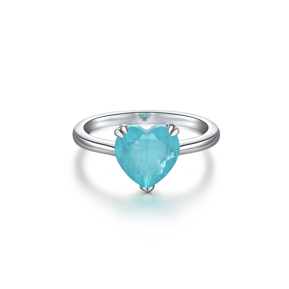 4Ct Heart Cut Blue Paraiba Tourmaline Solitaire Engagement Ring In Sterling Silver-Sterling Silver-lornajewelry