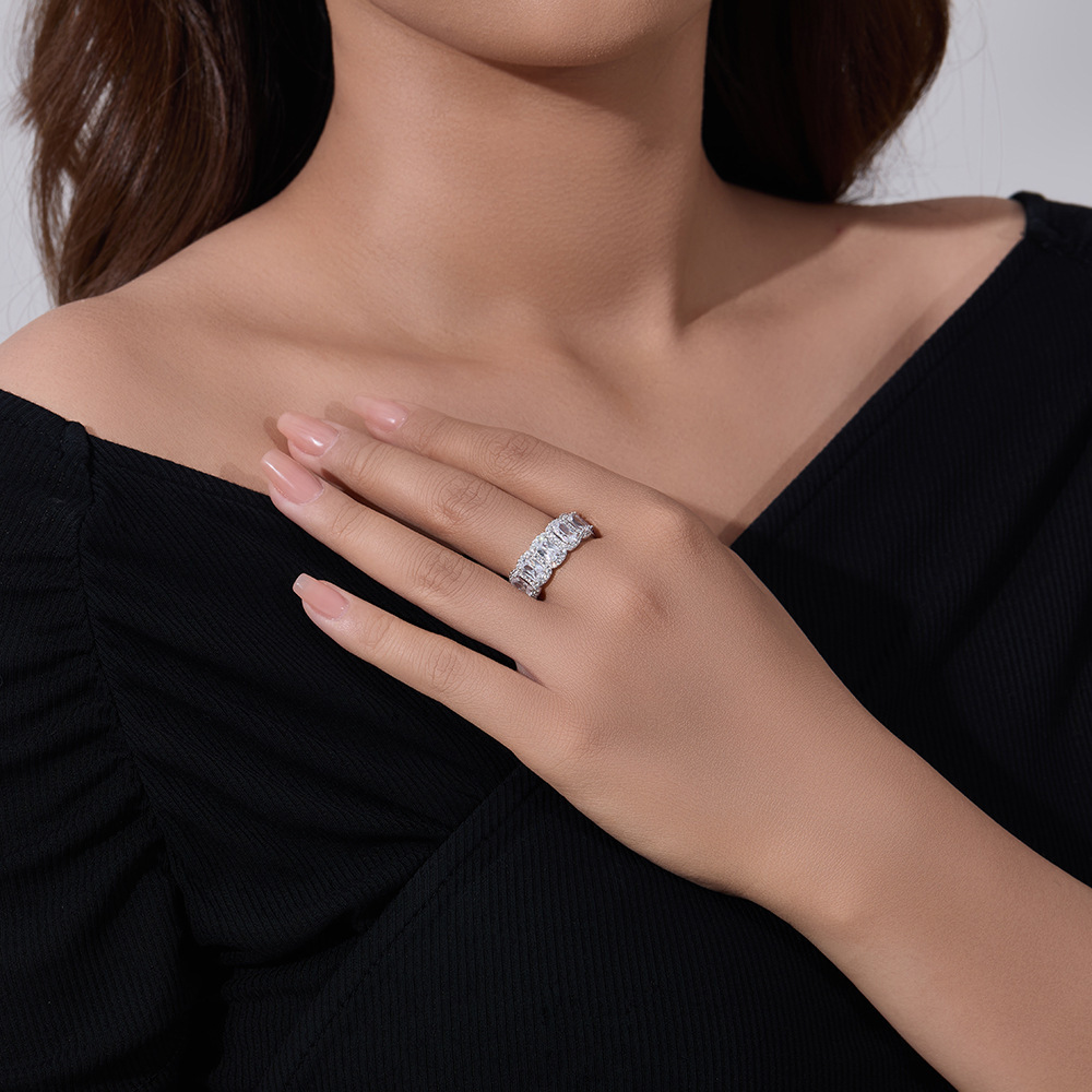 Cushion Cut Wedding Band in Sterling Silver