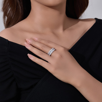 Cushion Cut Wedding Band in Sterling Silver