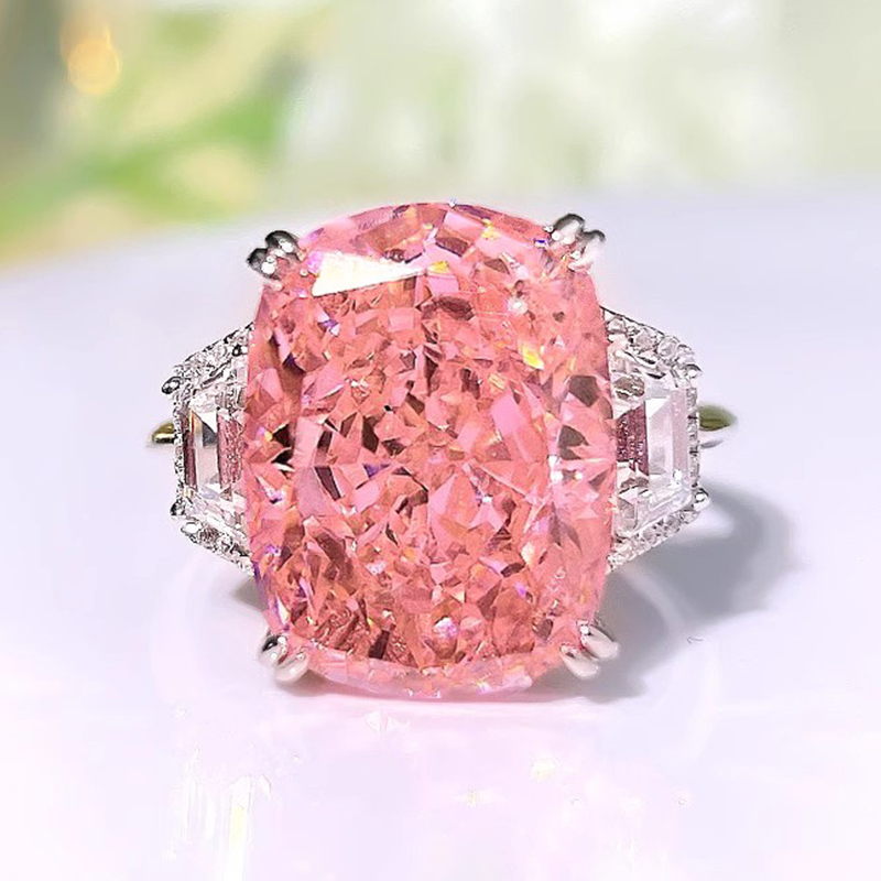 9Ct Pink Cushion Gemstone Three-Stone Ring-Sterling Silver-lornajewelry