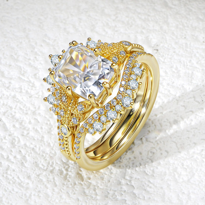 3Ct Radiant Cut Insert Luxury Stackable Crown Bridal Ring Set In Sterling Silver