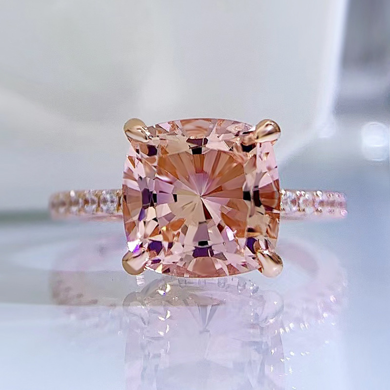 4.5Ct Rose Gold Cushion Cut Morganite Peachy Pink Stone Engagement Ring For Women In Sterling Silver-Sterling Silver-lornajewelry