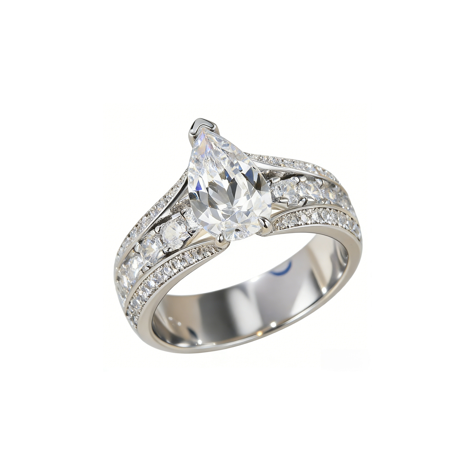 2Ct Moissanite Pear Cut Triple Row Statement Engagement Ring in Sterling Silver