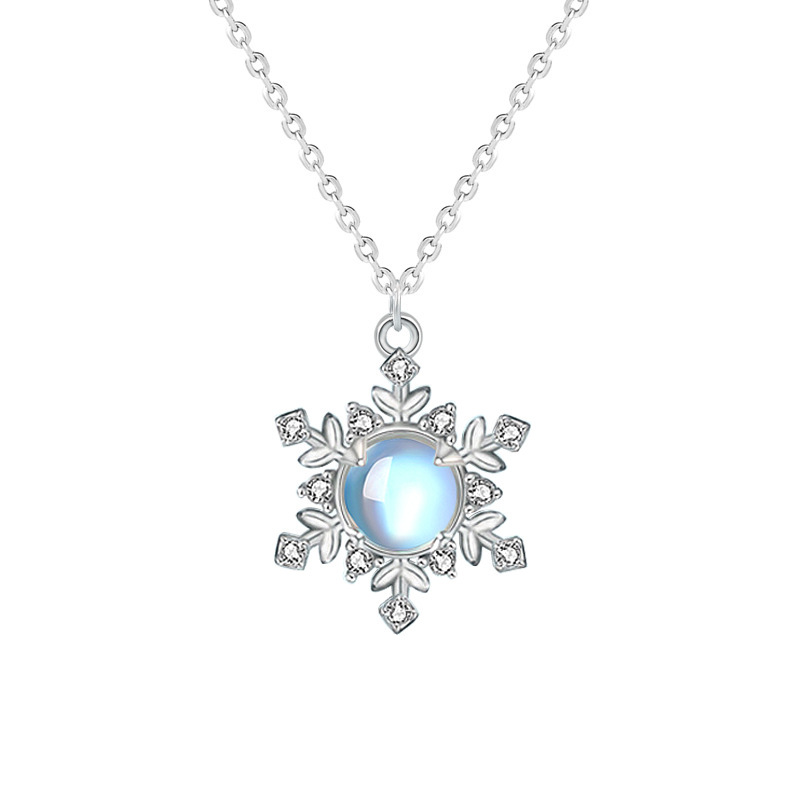 Moonstone Snowflake Fashion Necklace in 925 Sterling Silver-Sterling Silver-lornajewelry