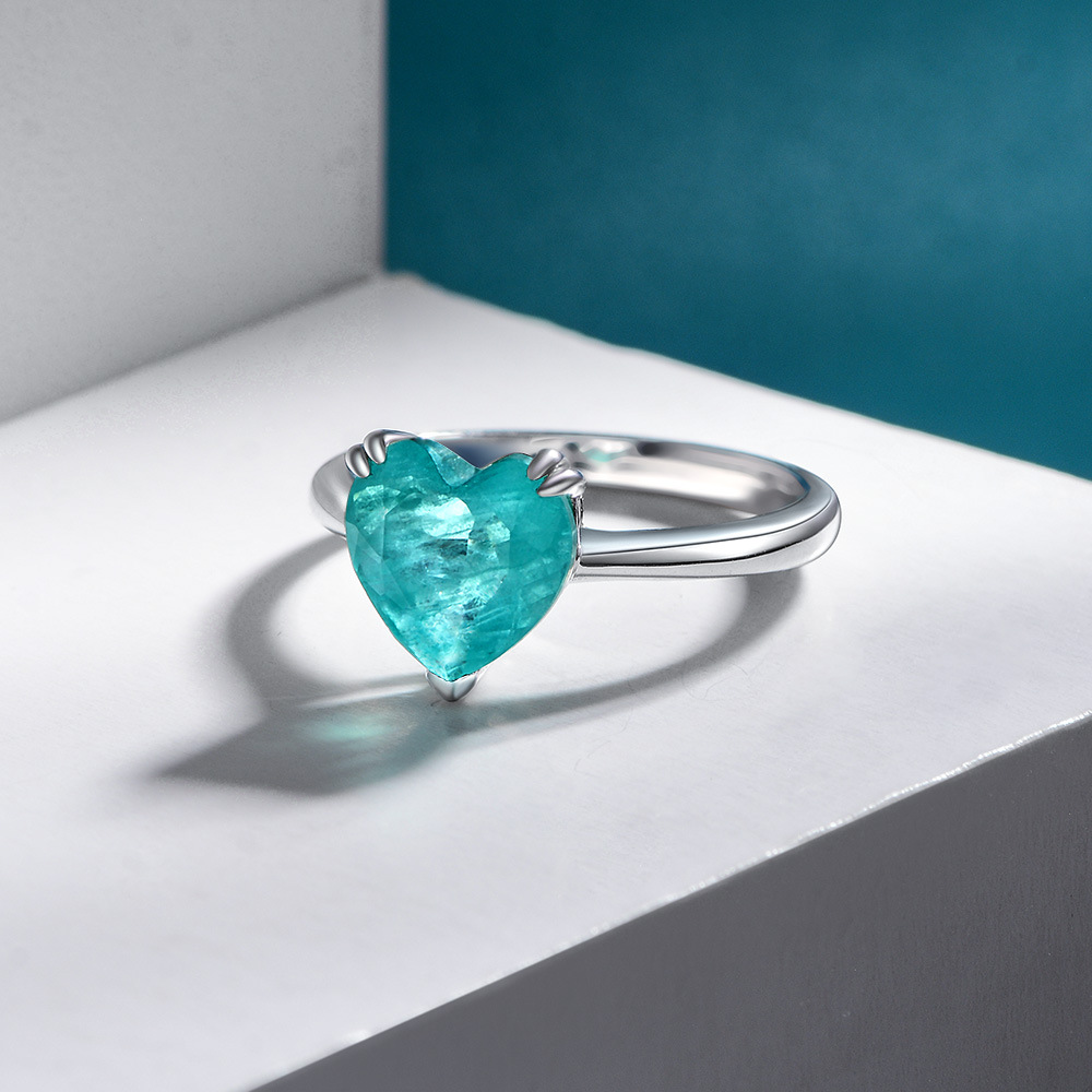 4Ct Heart Cut Aquamarine Ring In Sterling Silver