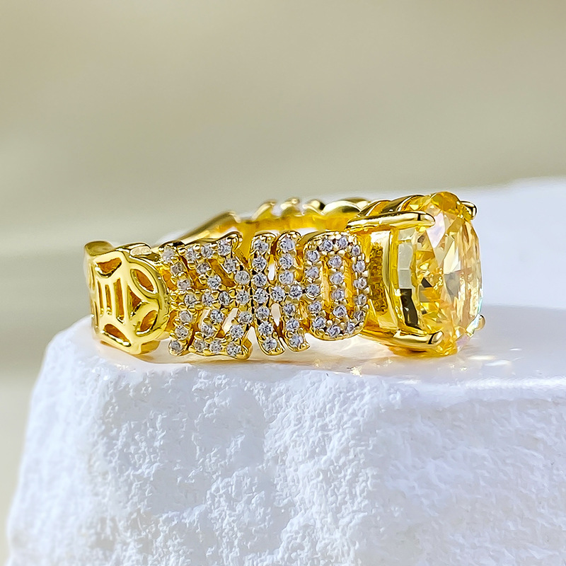 1.5Ct Oval Cut Yellow Diamond Channel Setting Ring-Sterling Silver-lornajewelry